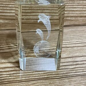 Crystal 3-D Etched Laser Cut Paperweight Dolphins With Globe Paper Weight 3-1/4"